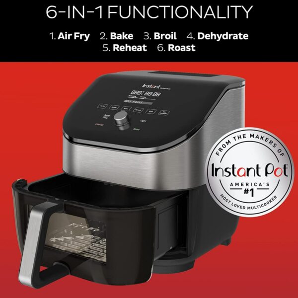 Instant Vortex Plus 5.7L, 6-in-1 Air Fryer with ClearCook™ S/S Odorerase Easy View Windows Built-in Air Filters, Air Fry, Roast, Broil, Bake, Reheat, Dehydrate, 1700W
