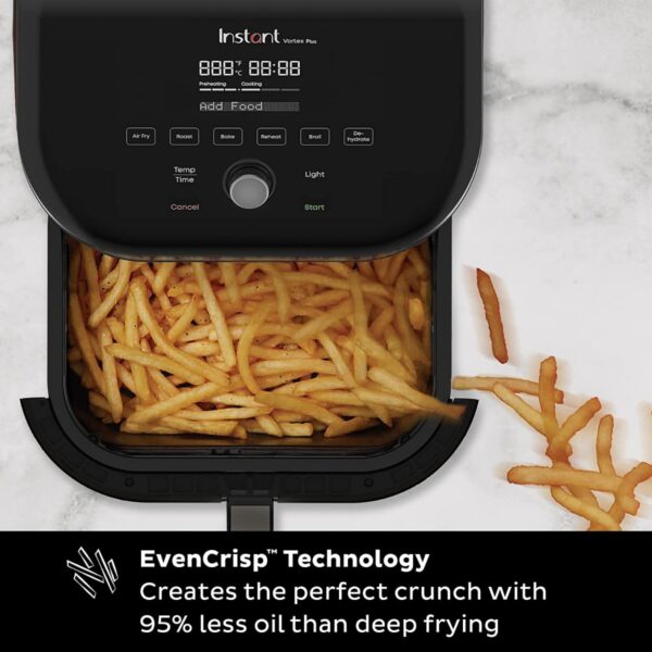 Instant Vortex Plus 5.7L, 6-in-1 Air Fryer with ClearCook™ S/S Odorerase Easy View Windows Built-in Air Filters, Air Fry, Roast, Broil, Bake, Reheat, Dehydrate, 1700W