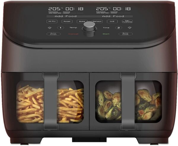 Instant Vortex Plus Dual Basket with ClearCook – 7.6L Digital Health Air Fryer, Black, 8-in-1 Smart Programs – Air Fry, Bake, Roast, Grill, Dehydrate, Reheat, XL Capacity -1700W
