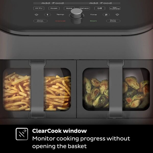 Instant Vortex Plus Dual Basket with ClearCook – 7.6L Digital Health Air Fryer, Black, 8-in-1 Smart Programs – Air Fry, Bake, Roast, Grill, Dehydrate, Reheat, XL Capacity -1700W