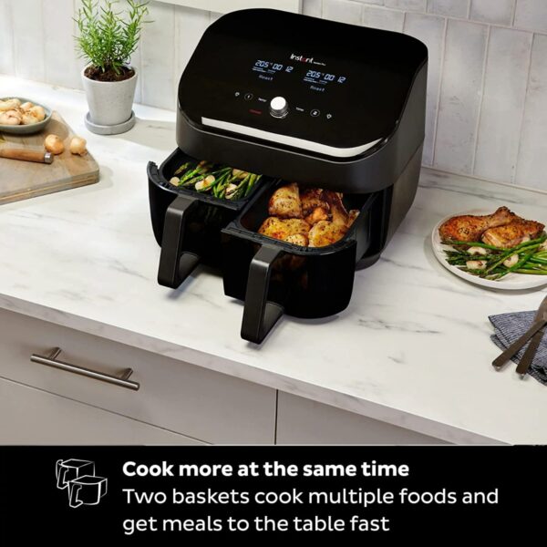 Instant Vortex Plus Dual Basket with ClearCook – 7.6L Digital Health Air Fryer, Black, 8-in-1 Smart Programs – Air Fry, Bake, Roast, Grill, Dehydrate, Reheat, XL Capacity -1700W