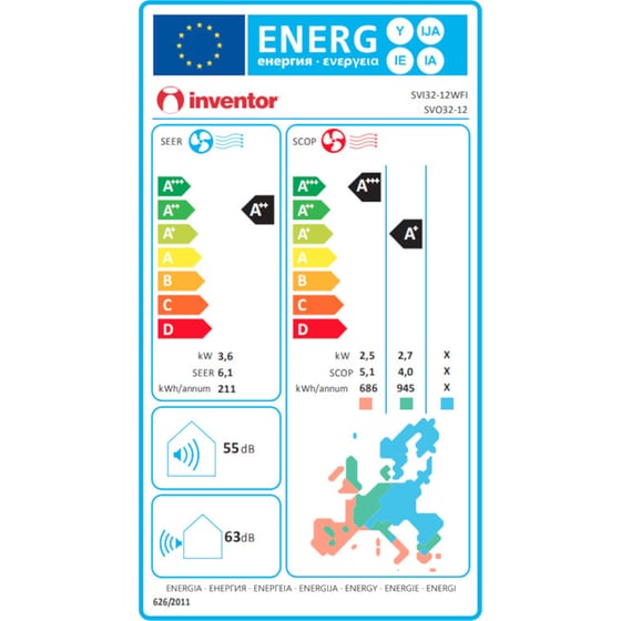 Inventor Supreme SVI32-12WFI/SVO32-12 Κλιματιστικό Inverter 12000 BTU A++/A+ με Ιονιστή και WiFi