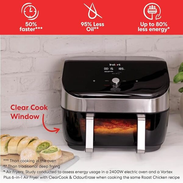 Instant Vortex Plus ClearCook Versazone Air Fryer, 8.5L, Stainless Steel