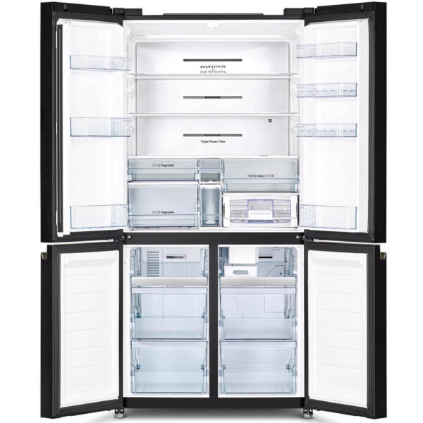 Hitachi French Bottom Freezer Deluxe 569L Vacuum Compartment & Auto Ice Maker – Glass Black