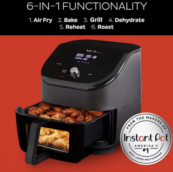 Instant Vortex Plus with ClearCook – 5.7L Digital Health Air Fryer, Black, 6-in-1 Smart Programmes – Air Fry, Bake, Roast, Grill, Dehydrate, Reheat, Large Capacity -1700W