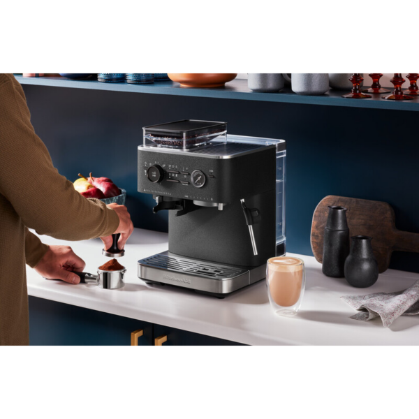 KitchenAid Semi Automatic Espresso Machine with Burr Grinder – Cast Iron Black