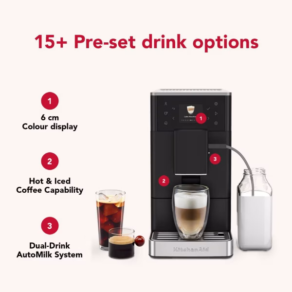 KitchenAid Fully Automatic Espresso Machine KF3 with Iced Coffee – Matte Black