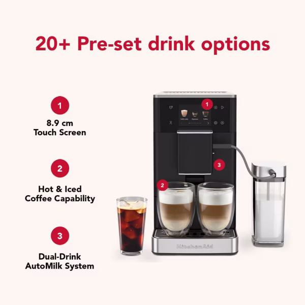 KitchenAid Fully Automatic Espresso Machine KF4 with Iced Coffee – Matte Black